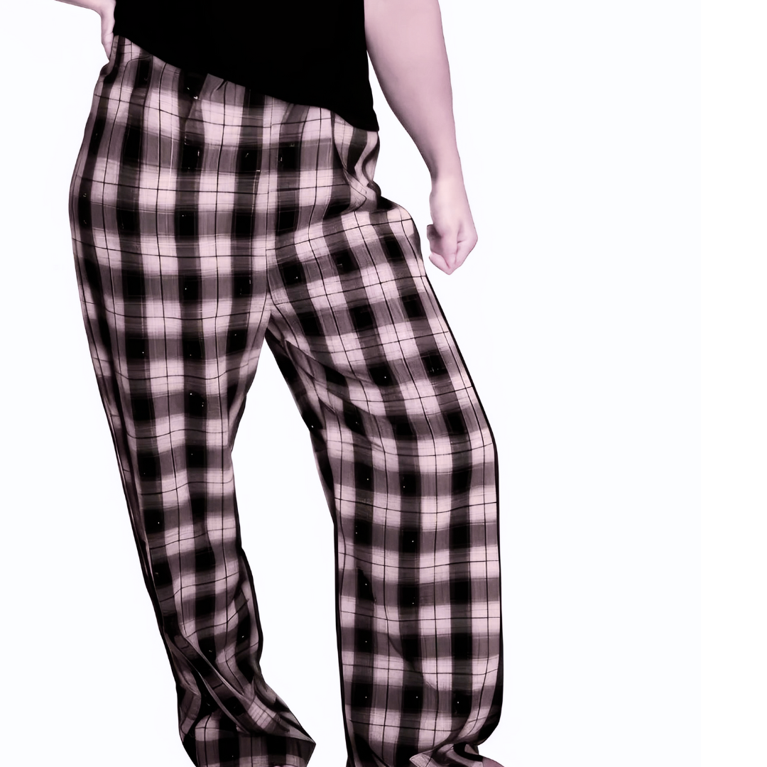 Cozy Women's Plaid Pajama Set - Pink & Black Plaid Pants with Black T-Shirt