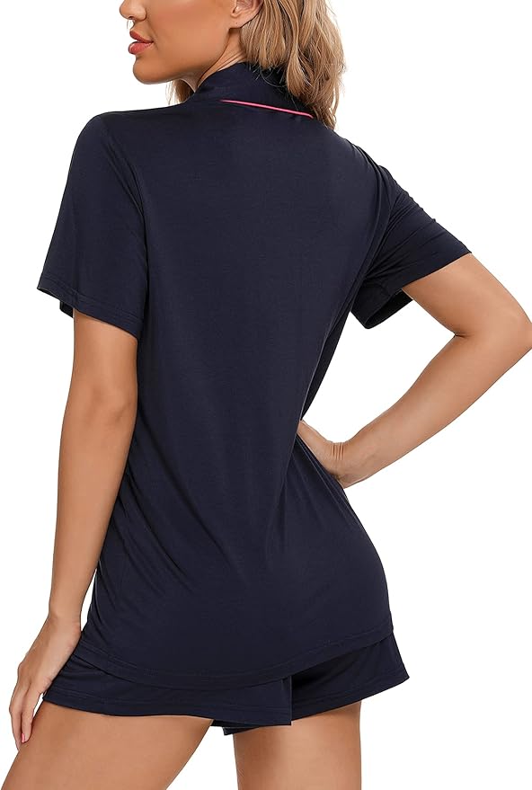 Women's navy Blue Pajama Set with Pink Trim Women's navy Blue Pajama Set with Pink Trim