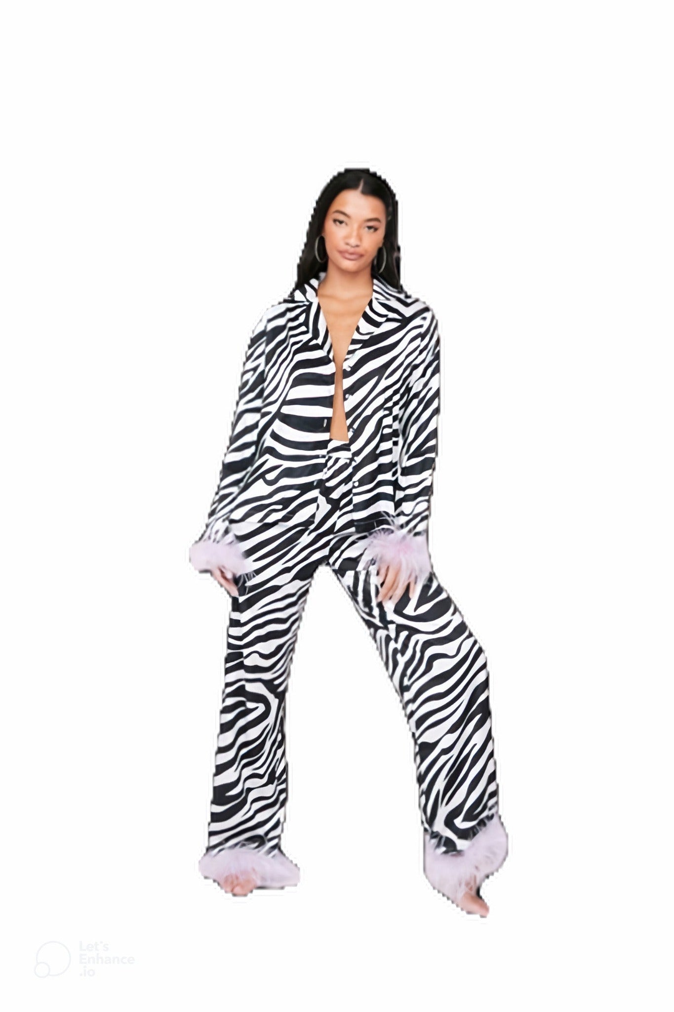 Women's Black and white striped pajama set,Women's nightwear.