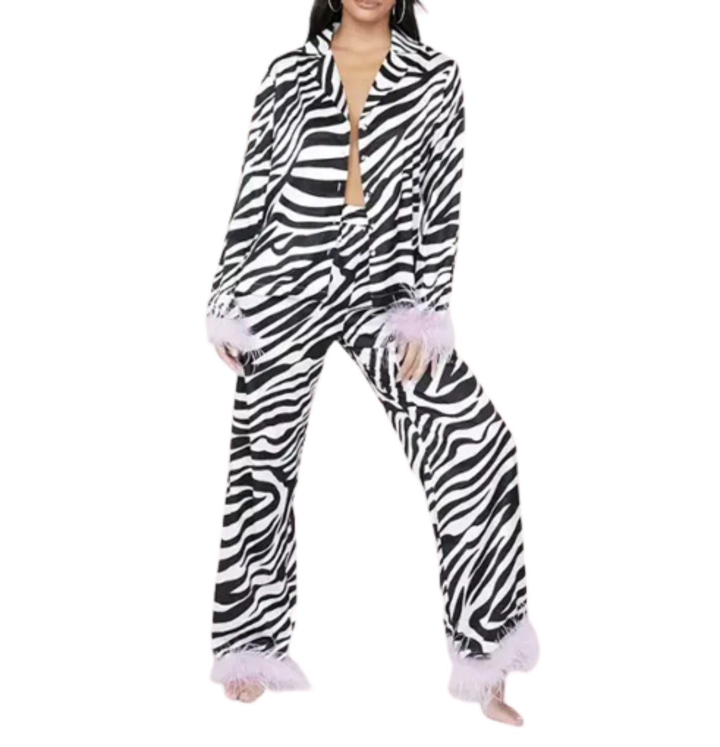 Women's Black and white striped pajama set,Women's nightwear.